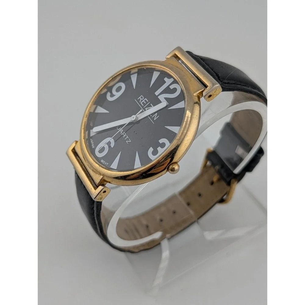 Reizen Women's Watch 41mm Gold Case Black Leather Band- New Battery
